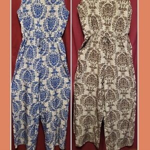 Set Of Two Blue and Brown Patterned Jumpsuits Both Size Large